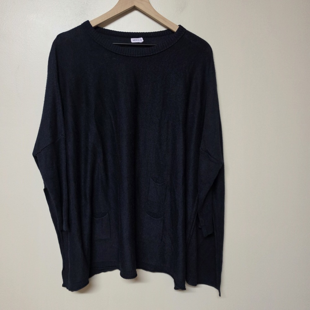 MERSEA Catalina Sweater One Size Navy Blue Oversized Pocket Knit Top Casual
